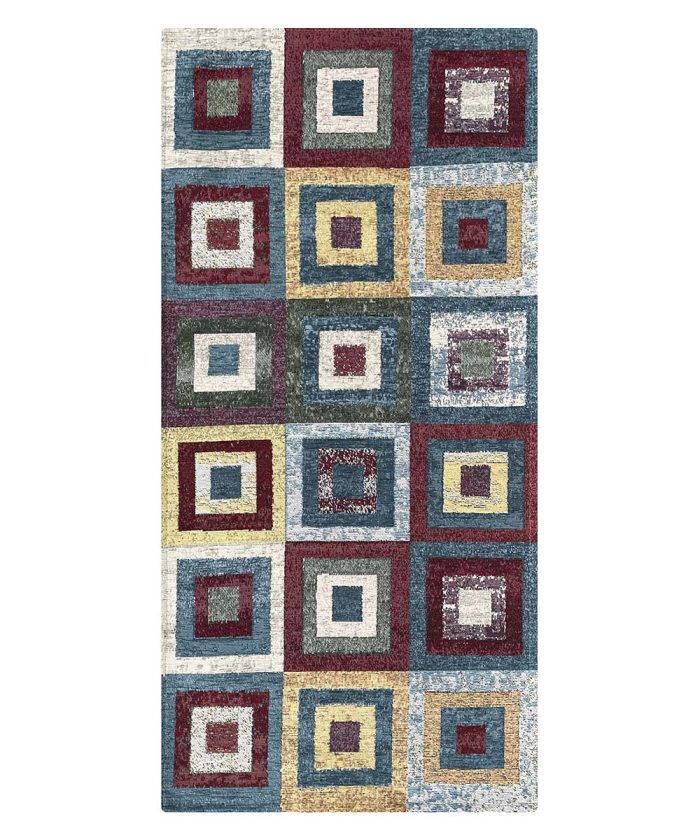 Tappeto arredo moderno geometrico QUADRI JEANS resistente, economico, lavabile, antiscivolo. Collezione Velour Feelings.