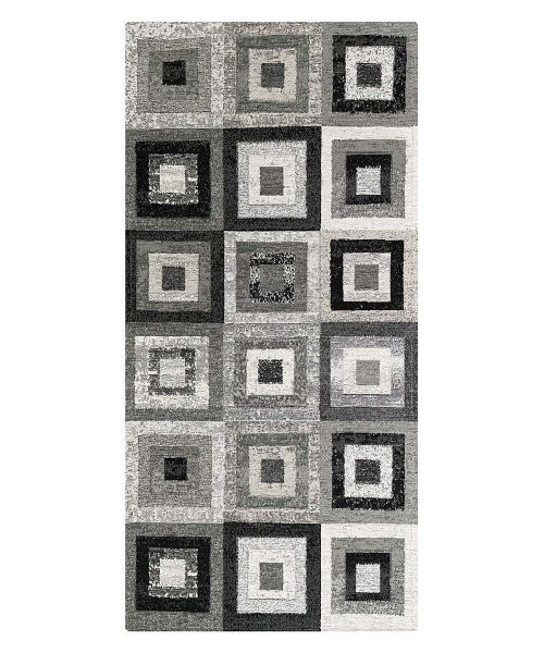 Tappeto arredo moderno geometrico QUADRI NERO resistente, economico, lavabile, antiscivolo. Collezione Velour Feelings.