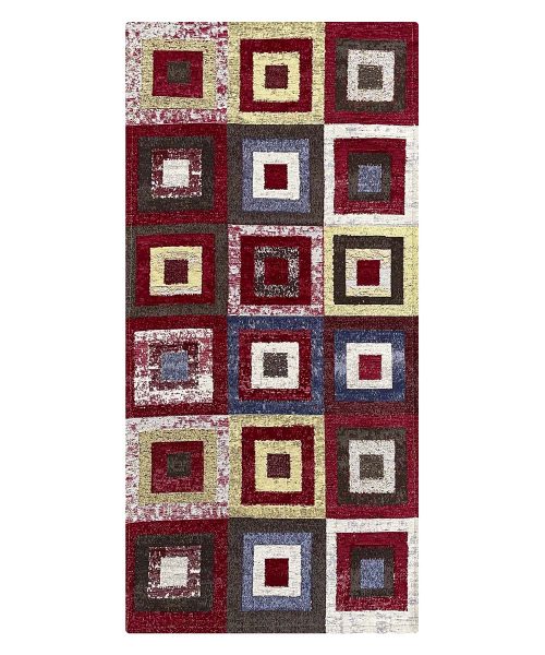 Tappeto arredo moderno geometrico QUADRI ROSSO resistente, economico, lavabile, antiscivolo. Collezione Velour Feelings.