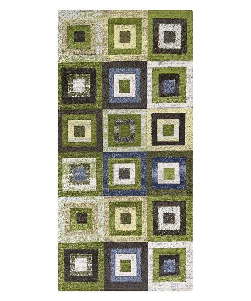 Tappeto arredo moderno geometrico QUADRI VERDE resistente, economico, lavabile, antiscivolo. Collezione Velour Feelings.
