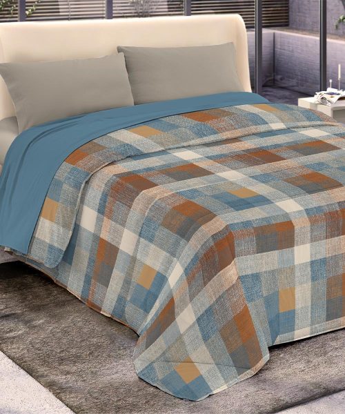 Trapunta invernale DIADEMA 11 scozzese azzurro terracotta per letto singolo una piazza, alla francese una piazza e mezza, matrimoniale due piazze