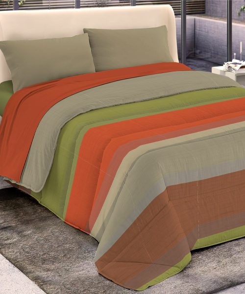 Trapunta invernale DIADEMA 8 a righe verde arancio per letto singolo una piazza, alla francese una piazza e mezza, matrimoniale due piazze