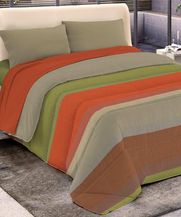 Trapunta invernale DIADEMA 8 a righe verde arancio per letto singolo una piazza, alla francese una piazza e mezza, matrimoniale due piazze