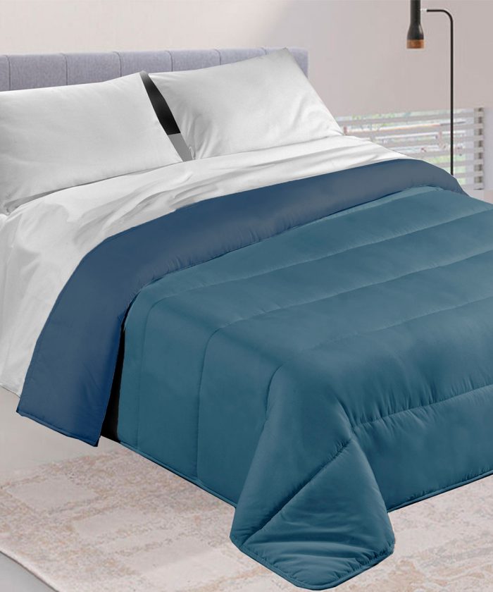 Trapunta invernale DIADEMA double face blu oceano e petrolio, per letto singolo una piazza, alla francese una piazza e mezza, matrimoniale due piazze