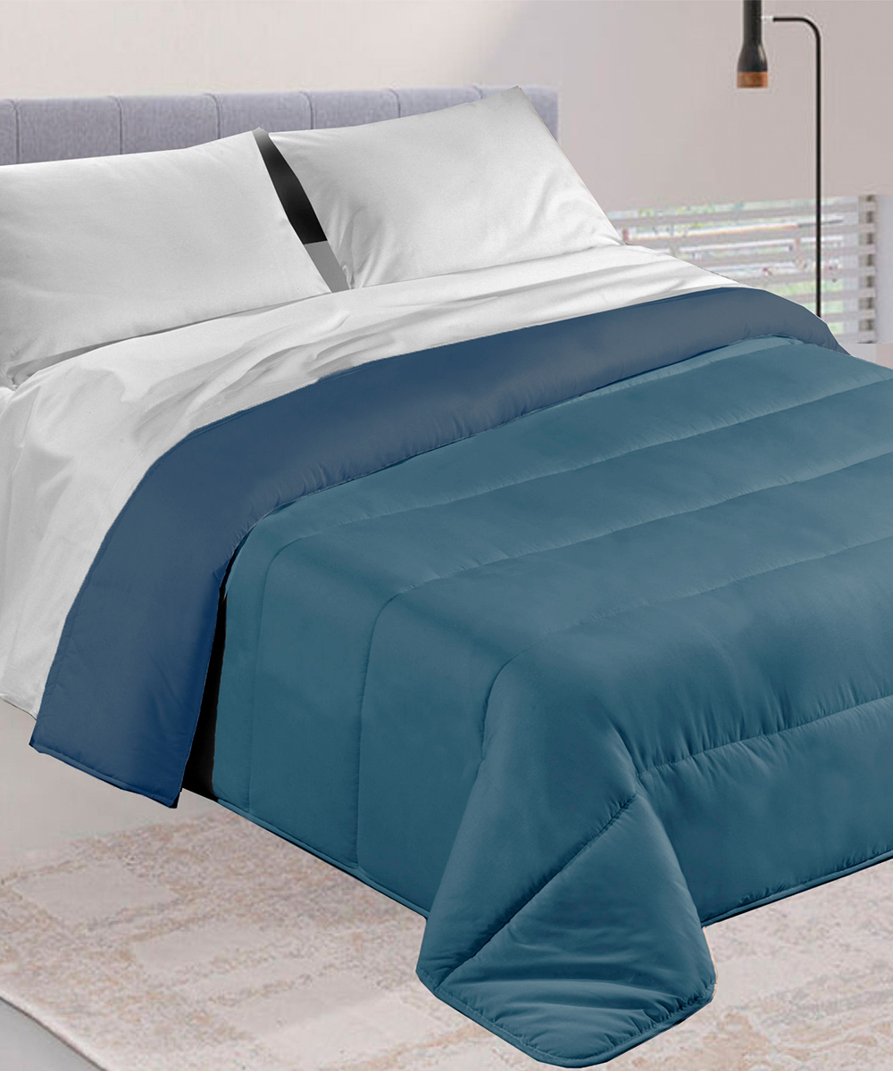 Trapunta invernale DIADEMA double face blu oceano e petrolio, per letto singolo una piazza, alla francese una piazza e mezza, matrimoniale due piazze