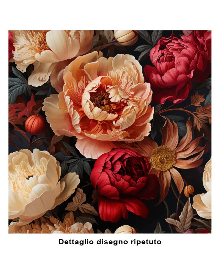 Dettaglio Trapunta invernale FLORA 5 motivo floreale peonie e margherite, per letto matrimoniale due piazze