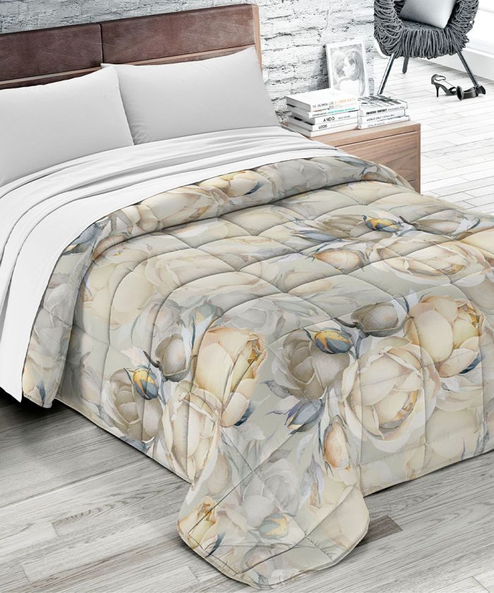 Trapunta invernale FLORA 8 motivo floreale boccioli, per letto matrimoniale due piazze