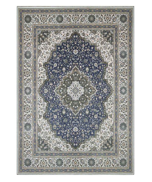 Tappeto NAIN 01 blu stile persiano orientale, lavabile e anti-scivolo