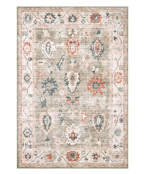 Tappeto ZIEGLER 03 verde salvia con disegno persiano orientale, lavabile e anti-scivolo