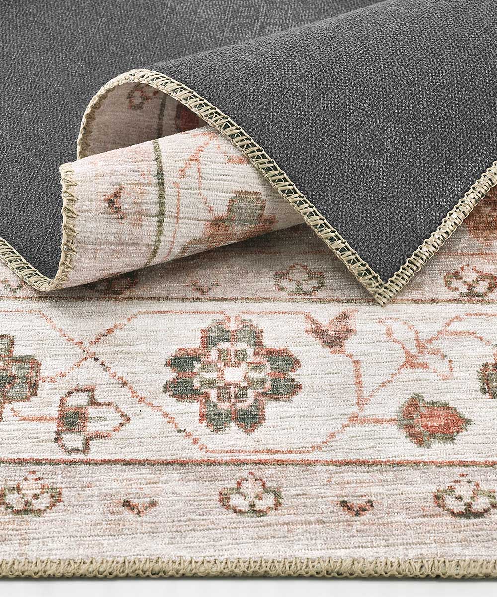 Particolare del Tappeto ZIEGLER 04 sabbia con disegno persiano orientale, lavabile e anti-scivolo