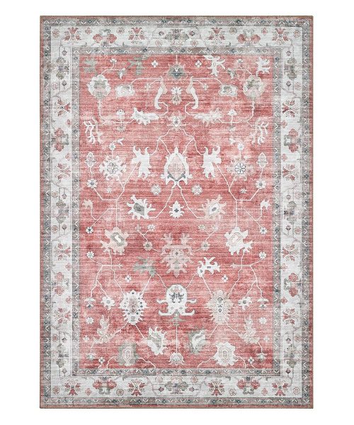 Tappeto ZIEGLER 07 terra rosso con disegno persiano orientale, lavabile e anti-scivolo