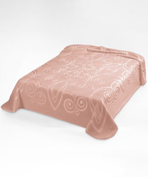 Coperta tinta unita rosa salmone, calda e morbida con pelo effetto velluto. Disponibile per letto singolo e matrimoniale, fabbricata in Spagna.