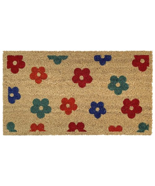Zerbino ingresso casa in cocco con retro anti-scivolo in vinile. Collezione GULLIVER disegno floreale