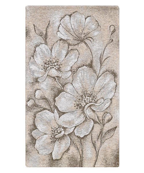 Eleganti tappeti design fiori di corolla, per arredare casa con stile: disegno floreale moderno dal color tortora. 100% Made in Italy, lavabili in lavatrice e anti-scivolo!
