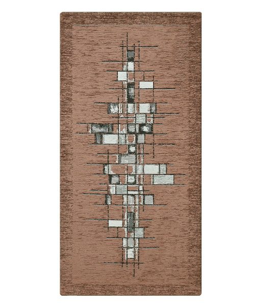 Tappeto multiuso per cucina e bagno modello PIXEL con design geometrico moderno, colore marrone, in morbida ciniglia antiscivolo.