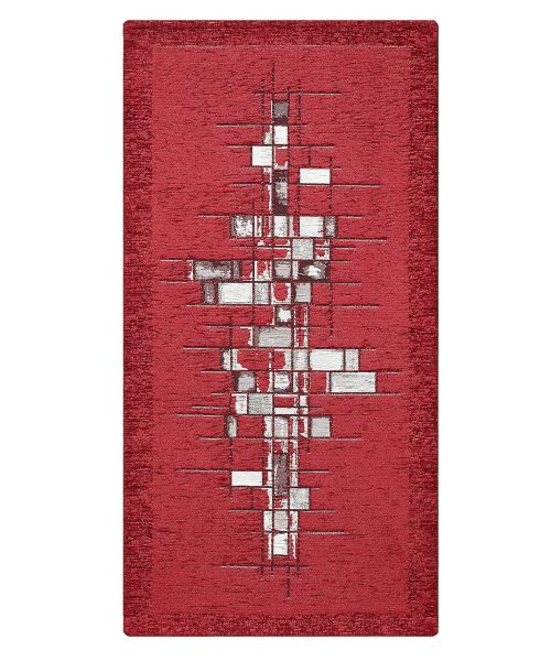 Tappeto multiuso per cucina e bagno modello PIXEL con design geometrico moderno, colore rosso, in morbida ciniglia antiscivolo.