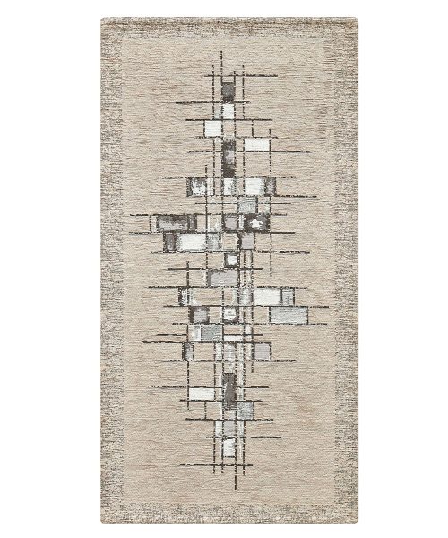 Tappeto multiuso per cucina e bagno modello PIXEL con design geometrico moderno, colore tortora, in morbida ciniglia antiscivolo.