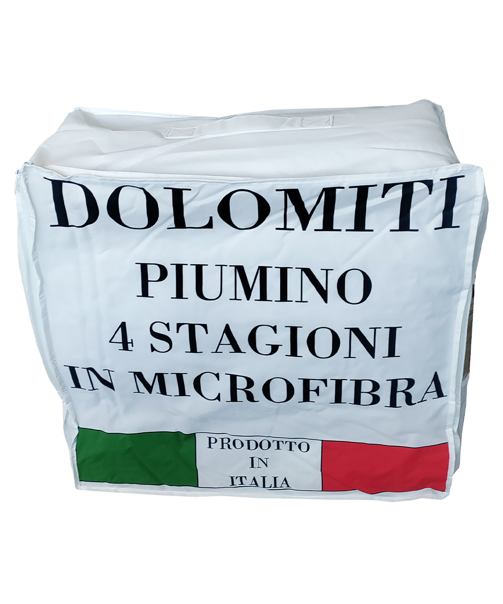 Borsa con Piumino 4 Stagioni Singolo e Matrimoniale in Morbida Microfibra Doppio Piumone Unibile con Bottoni per Sacco per Tutte le Stagioni Made in Italy Mod. Dolomiti
