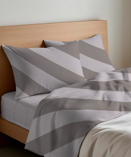 Completo Lenzuola letto Singolo Matrimoniale disegno moderno geometrico a righe Elite beige marrone. 1 piazza, 1 piazza e mezza, 2 piazze. Completo lenzuolo, angolo e federe cuscini.