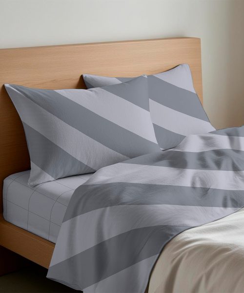 Completo Lenzuola letto Singolo Matrimoniale disegno moderno geometrico a righe Elite grigio. 1 piazza, 1 piazza e mezza, 2 piazze. Completo lenzuolo, angolo e federe cuscini.