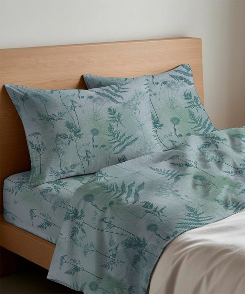 Completo Lenzuola letto Singolo Matrimoniale disegno moderno floreale verde acqua. 1 piazza, 1 piazza e mezza, 2 piazze. Completo lenzuolo, angolo e federe cuscini.