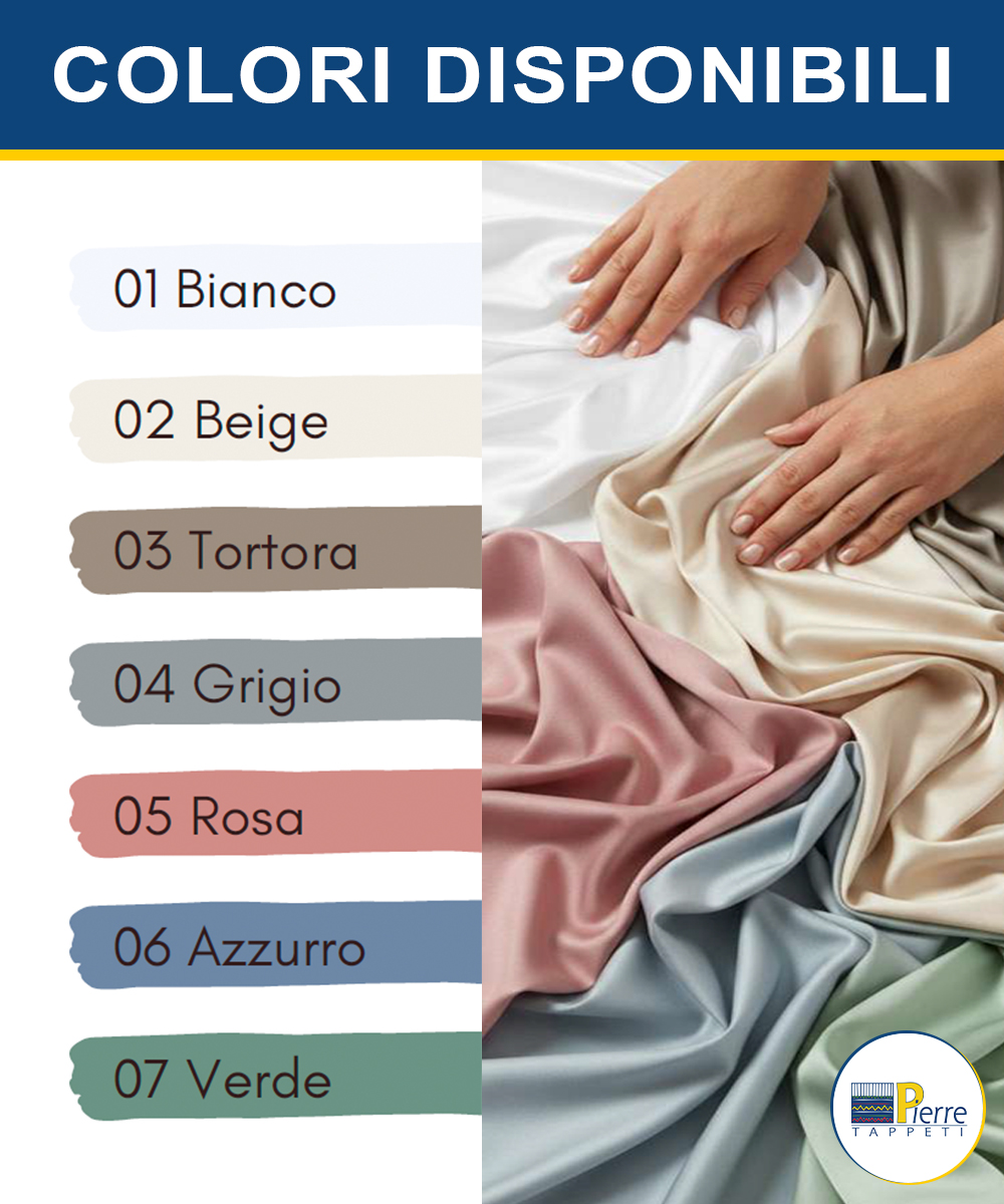 Gamma Colori per Completi Lenzuola in Raso per Letto Matrimoniale tinta unita 2 piazze e maxi. Completo lenzuolo, angolo e federe cuscini.