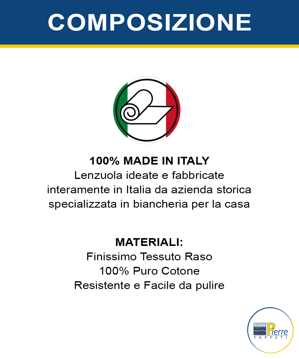 Descrizione tecnica per Completi Lenzuola in Raso per Letto Matrimoniale tinta unita 2 piazze e maxi. Completo lenzuolo, angolo e federe cuscini.