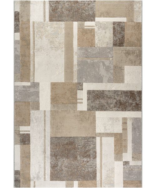 Ambiente con Tappeto Argentum 63764-9243 moderno design geometrico marrone beige arredo casa salotto soggiorno camera da letto ufficio lusso alta qualità