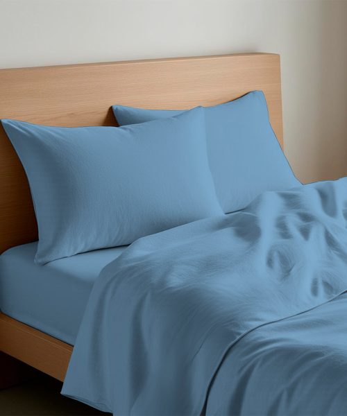 Completo Lenzuola in Percalle per Letto Singolo e Matrimoniale tinta unita AZZURRO. Misura 1 piazza, 1 piazza e mezza, 2 piazze. Completo lenzuolo, angolo e federe cuscini.
