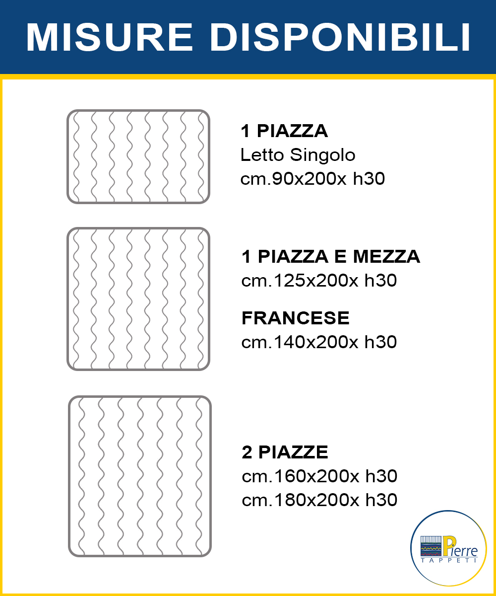 Info misure del Coprimaterssao Florence in cotone 400 grammi al metro quadro, 100% prodotto in Italia. Letto singolo e matrimoniale, altezza 30 cm con angoli elasticizzati.
