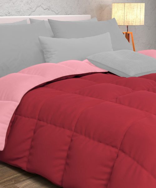 Piumino Rosso Rosa per letto singolo o matrimoniale. 100% microfibra di poliestere. Morbido, cado ed economico.