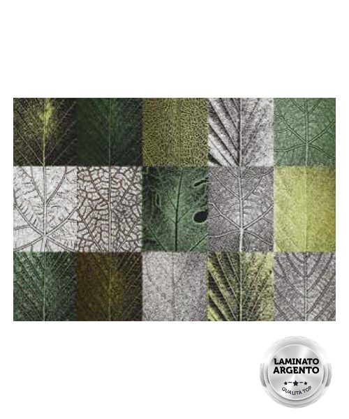 Tappeto passatoia su misura multiuso per cucina corridoio bagno, collezione SPRINTY SPACE disegno PLUTONE foliage verde grigio argento