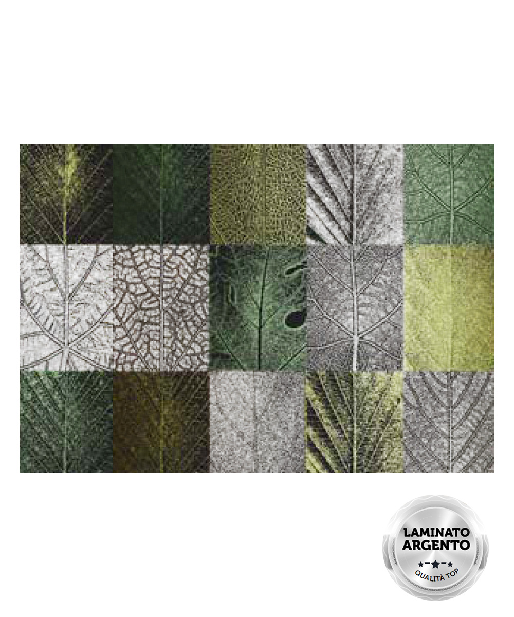 Tappeto passatoia su misura multiuso per cucina corridoio bagno, collezione SPRINTY SPACE disegno PLUTONE foliage verde grigio argento