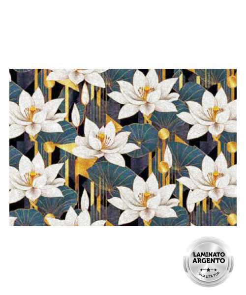 Tappeto passatoia su misura multiuso per cucina corridoio bagno, collezione SPRINTY SPACE disegno SATURNO floreale blu oro