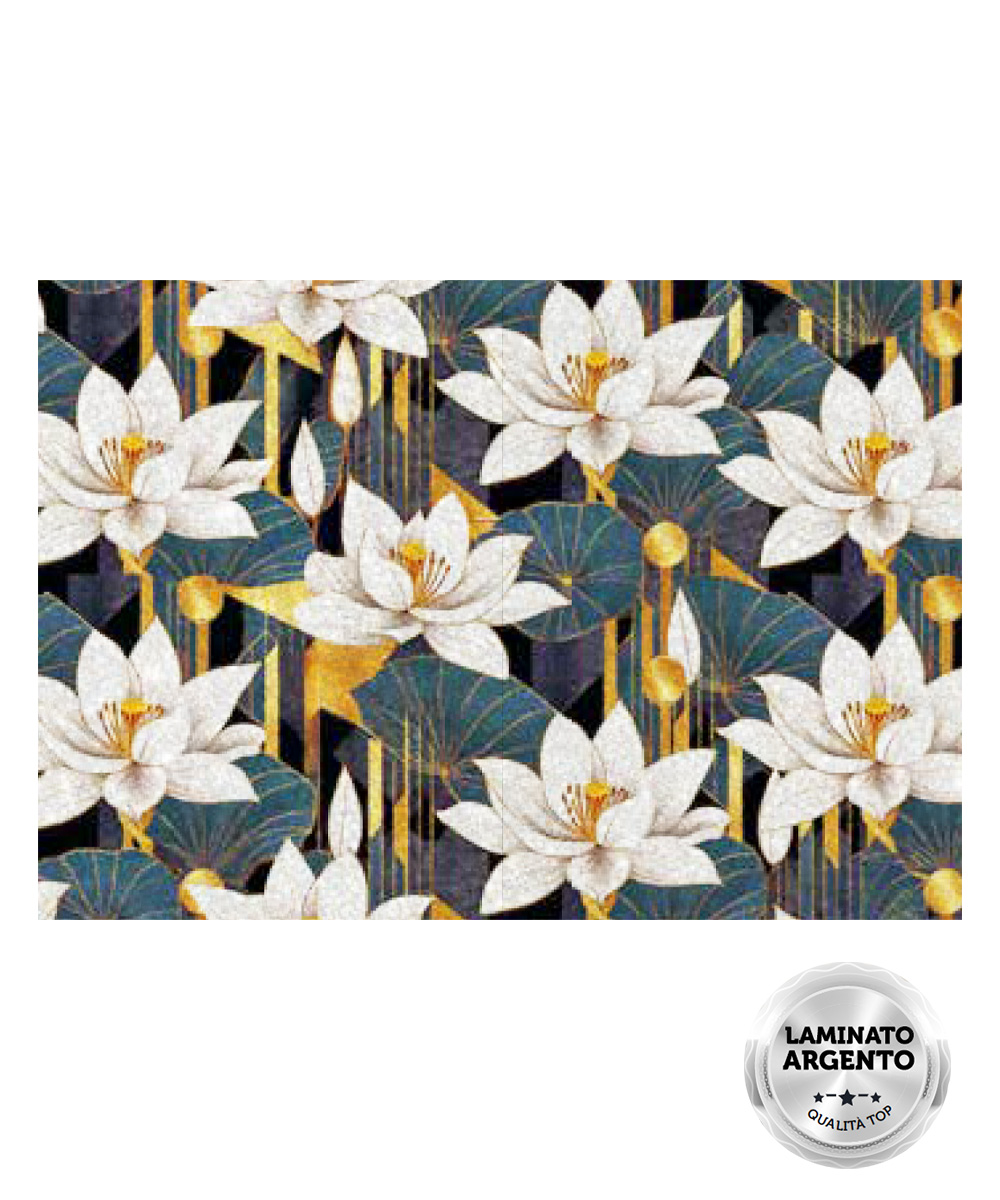 Tappeto passatoia su misura multiuso per cucina corridoio bagno, collezione SPRINTY SPACE disegno SATURNO floreale blu oro