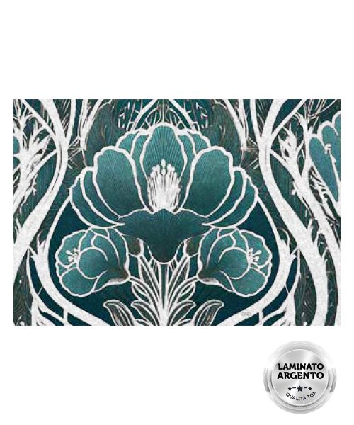 Tappeto passatoia su misura multiuso per cucina corridoio bagno, collezione SPRINTY SPACE disegno STELLA floreale blu argento