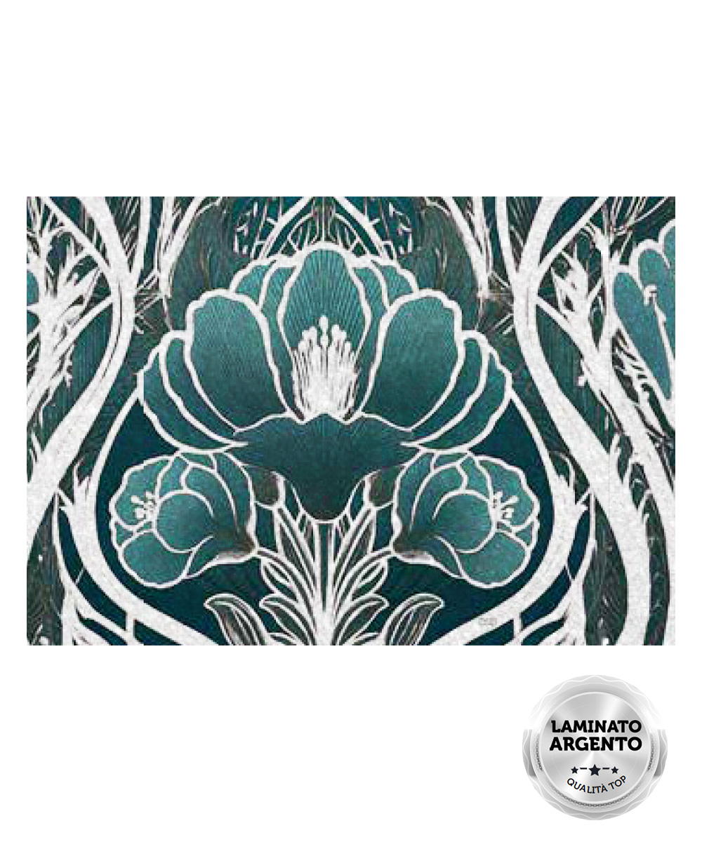 Tappeto passatoia su misura multiuso per cucina corridoio bagno, collezione SPRINTY SPACE disegno STELLA floreale blu argento