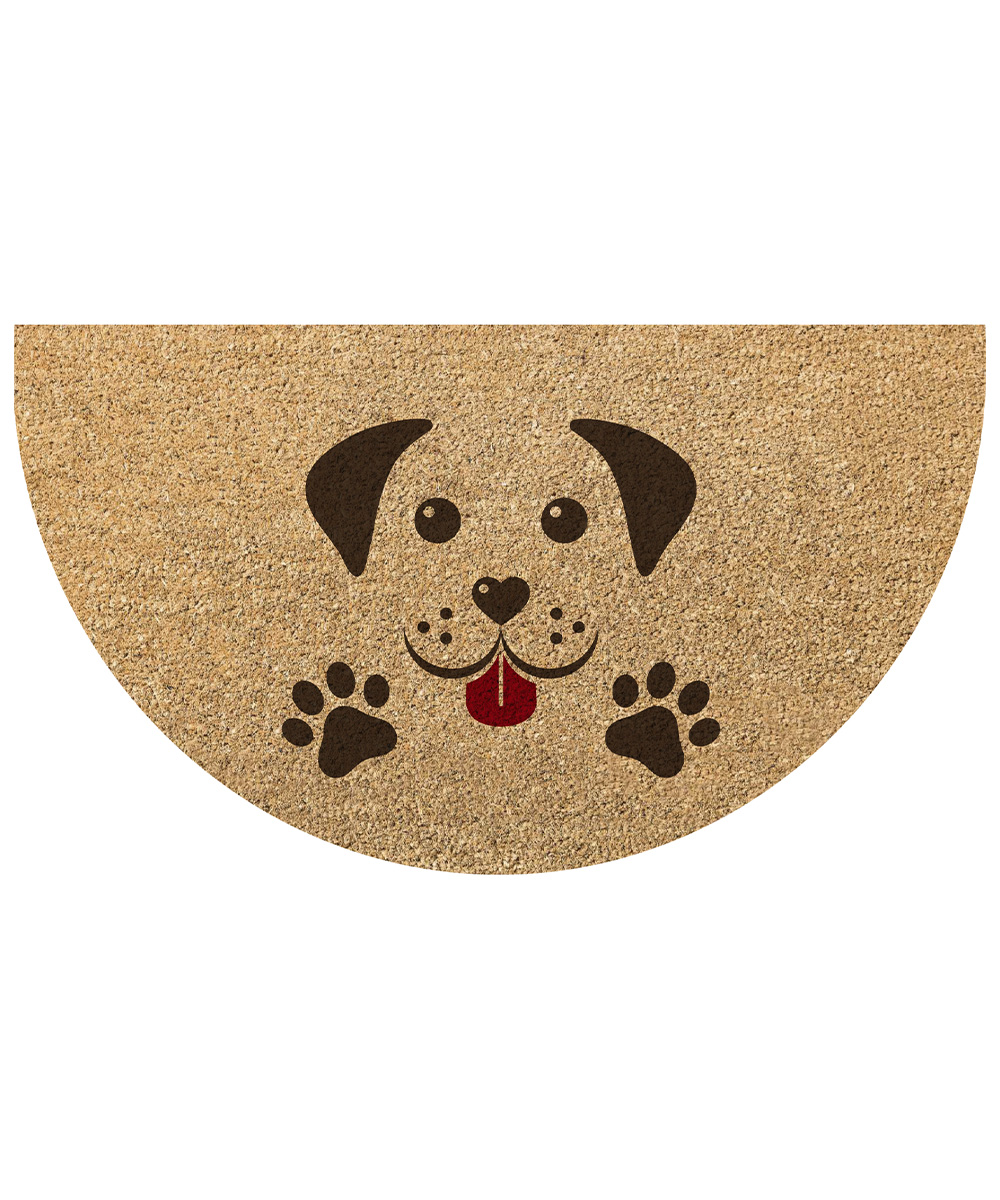 Zerbino mezzaluna per ingresso casa in cocco con retro anti-scivolo in vinile. Collezione GULLIVER disegno cagnolino