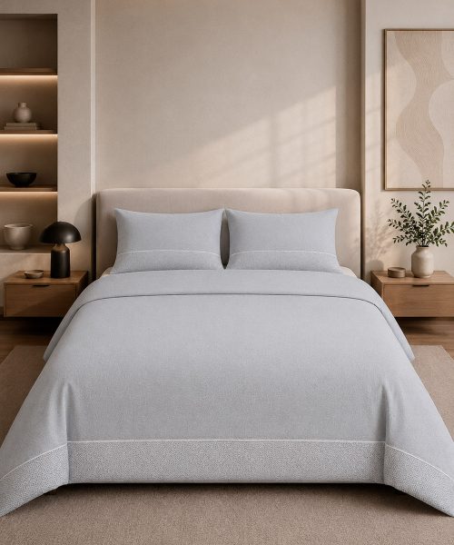 Parure Copripiumino living Class 7 grigio. In pregiato cotone e 100% prodotto in Italia. Stampa digitale alta definizione.