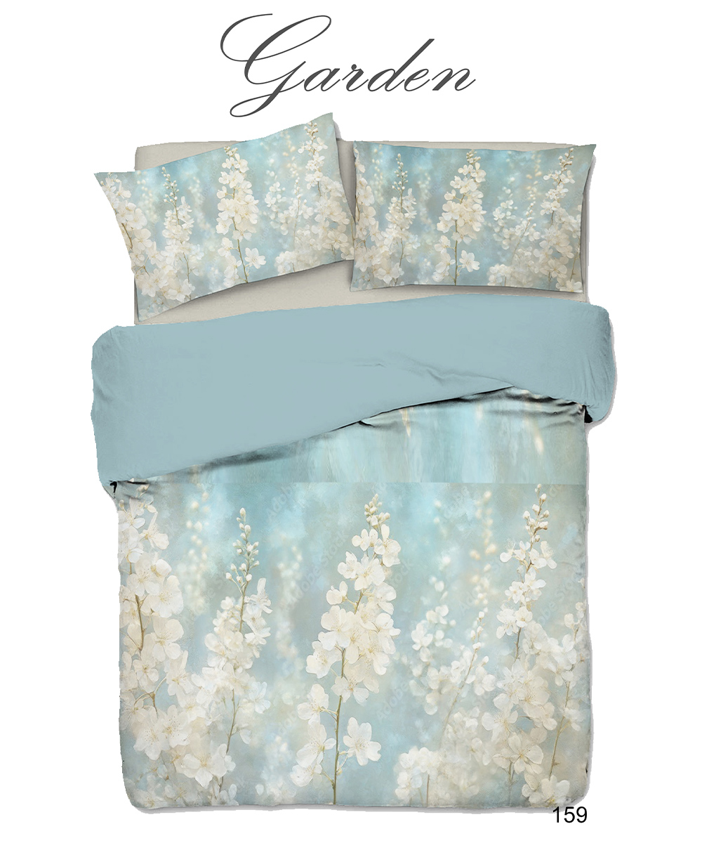 Letto con Parure Copripiumino matrimoniale in cotone e 100% prodotto in Italia. Stampa digital alta definizione disegno floreale GARDEN 159