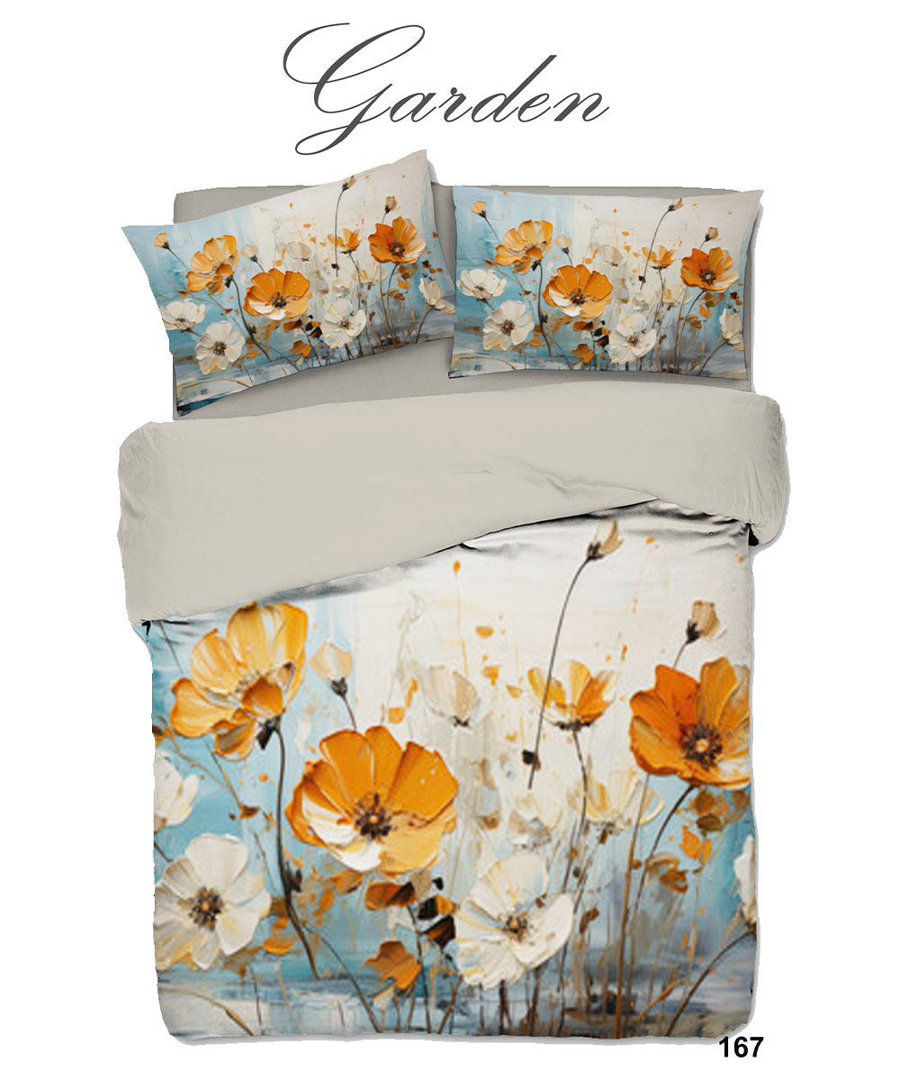 Letto con Parure Copripiumino matrimoniale in cotone e 100% prodotto in Italia. Stampa digital alta definizione disegno floreale GARDEN 167