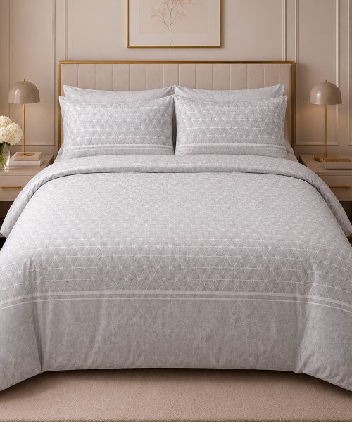 Parure Copripiumino living Geo 7 grigio. In pregiato cotone e 100% prodotto in Italia. Stampa digitale alta definizione.