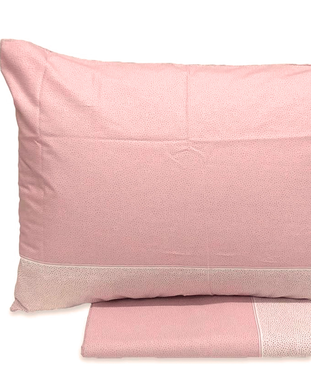 Federe cuscino del Completo Lenzuola Living Class 3 Rosa. Motivo semplice a pallini / pois adatto a tutti i letti e le camere. 100% cotone e Misura matrimoniale.