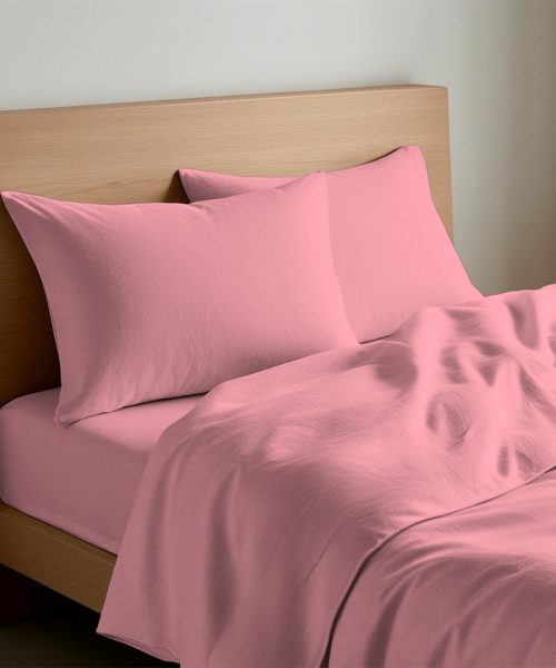 Completo Lenzuola Quadrifoglio Tinta Unita Rosa. In cotone e 100% prodotto in Italia. Disponibile per letto singolo, piazza e mezza e matrimoniale.