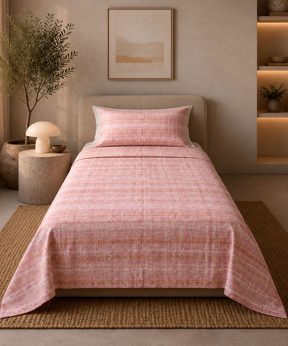 Completo Lenzuola Living trama 3 rosa. Motivo righe effetto slavato adatto a tutti i letti e le camere. 100% cotone e Misura letto singolo