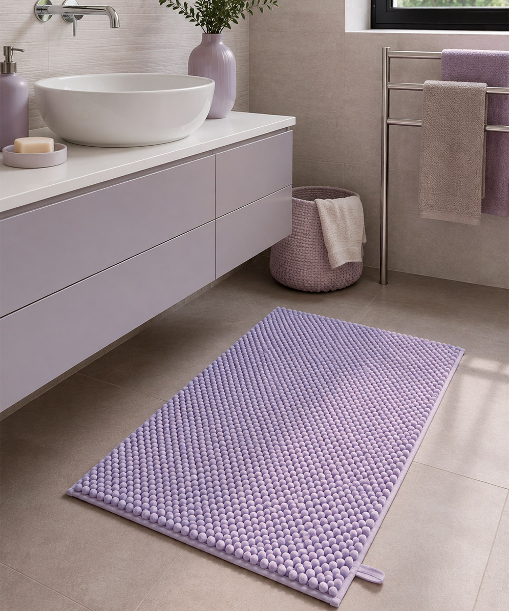 Bagno con Tappetino lilla in morbida microfibra poliestere assorbente lavabile asciugabile antiscivolo