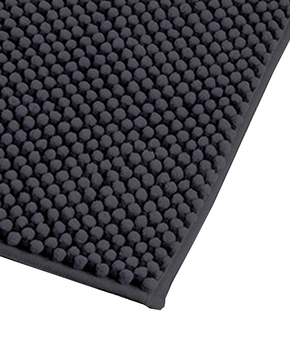 Dettaglio Tappetino bagno nero in morbida microfibra poliestere assorbente lavabile asciugabile antiscivolo