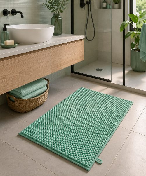 Bagno con Tappetino verde salvia in morbida microfibra poliestere assorbente lavabile asciugabile antiscivolo