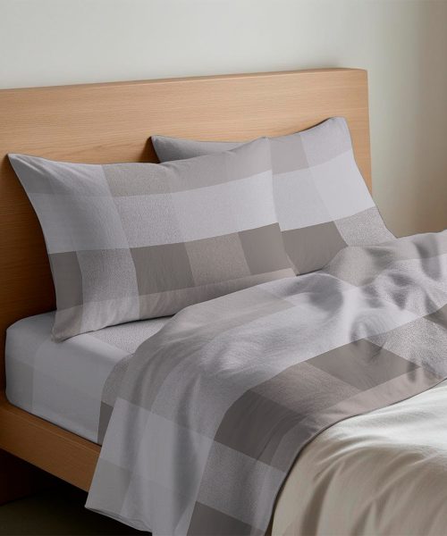 Completo lenzuola disegno tartan scozzese beige grigio
