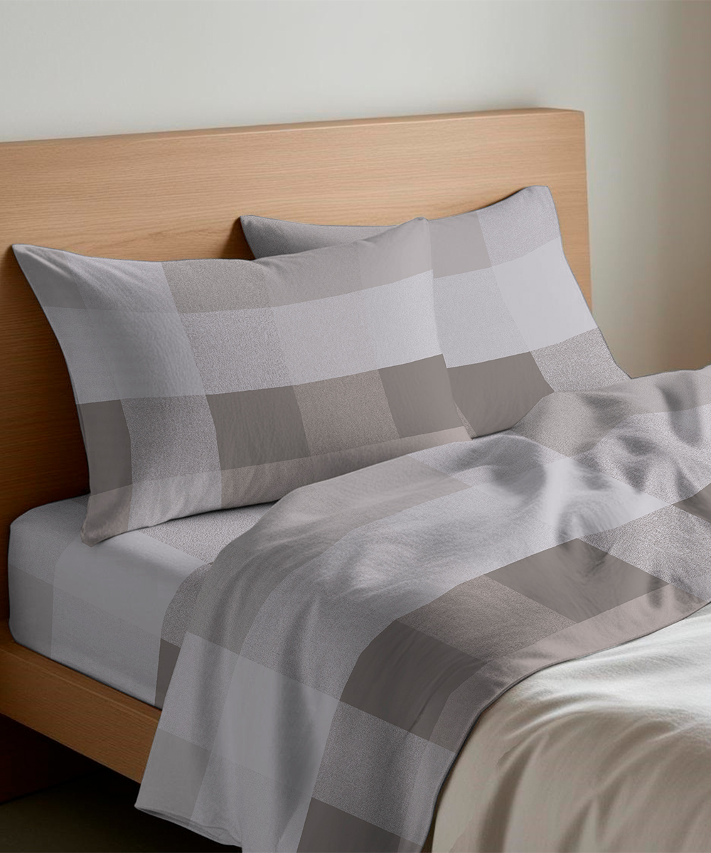 Completo lenzuola disegno tartan scozzese beige grigio